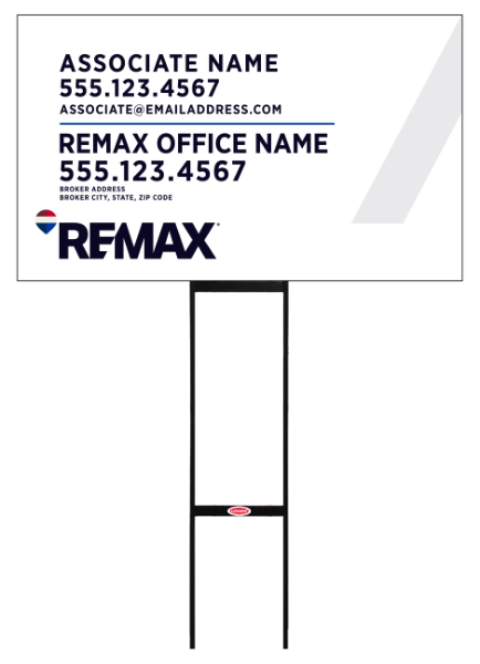 Sentry Round Rod H-Stake Frame and Associate Name w Broker Address Sign Panel, 18h x 30w, 10mm Corrugated